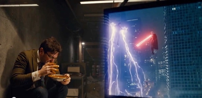 Michael Moo in hiding while Dark Amit and Gerchlander destroy the city